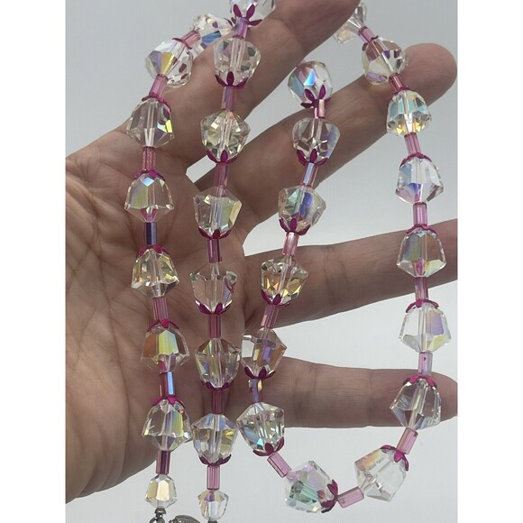 Vintage Vendome Aurora Borealis Crystal Fuschia Metal Necklace Earring Set Rare - Picture 6 of 15